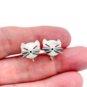 Vintage Sterling Silver 925 Cat Screwback Earrings